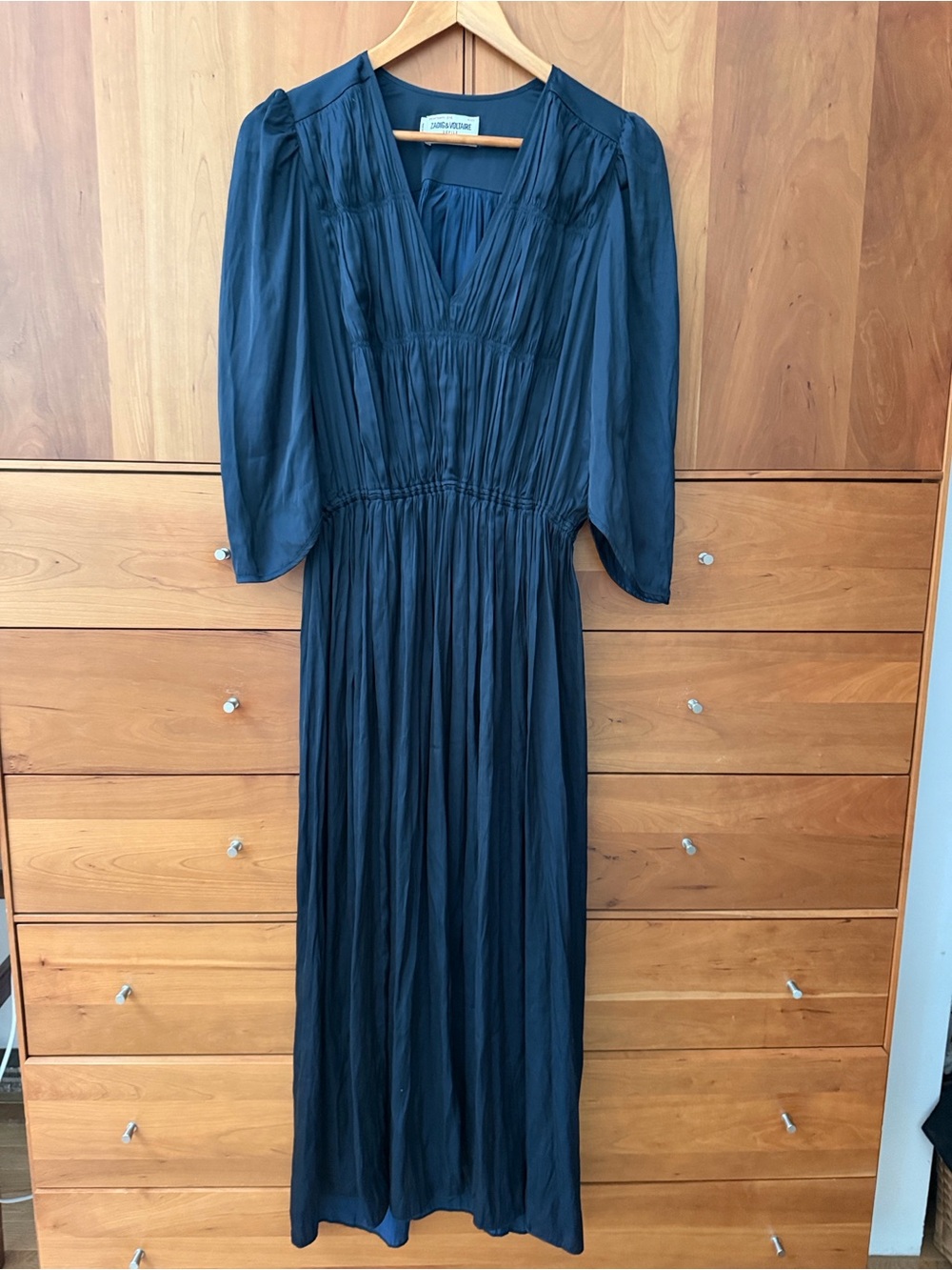 Midnight Blue Vintage-Inspired Maxi Dress with Smocked Waist